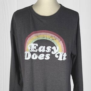 Wildfox Womens Sweatshirt M Gray Easy Does It Rainbow Graphic Sweater Oversized